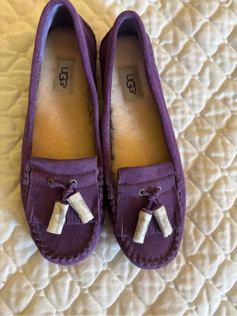 UGG Purple Suede Tassel Moccasins for Women